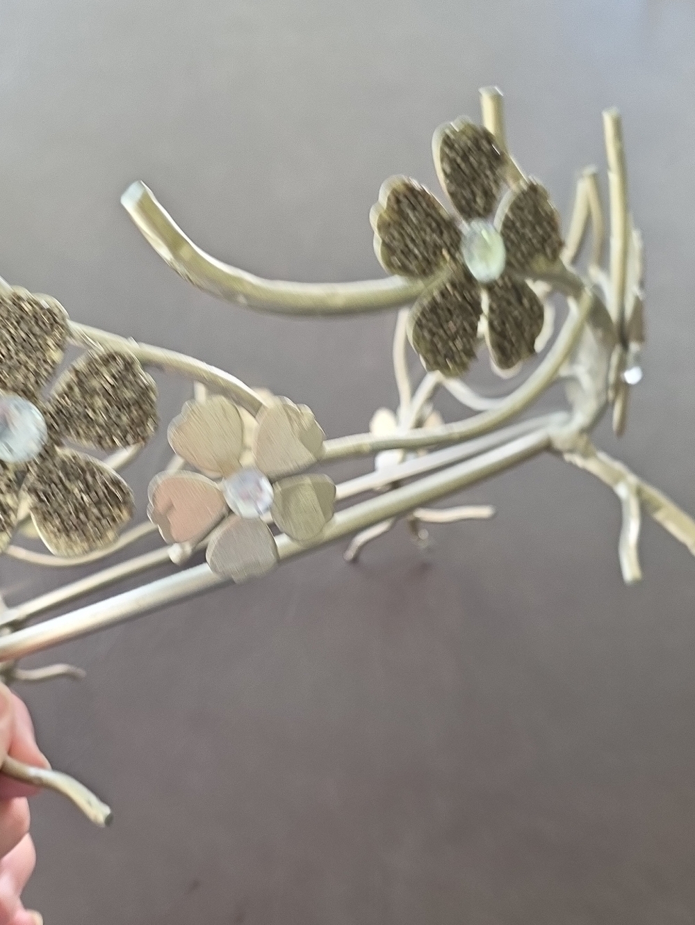 Gold Floral Metal with Crystal Accents Bowl Or Pot Holder